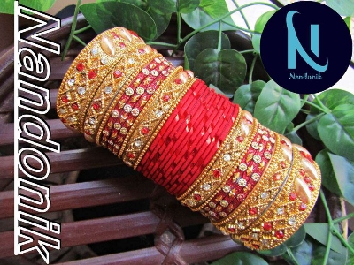 Picture of Bridal Metal Velvet Bangles Set /  Bridal Churi Set 