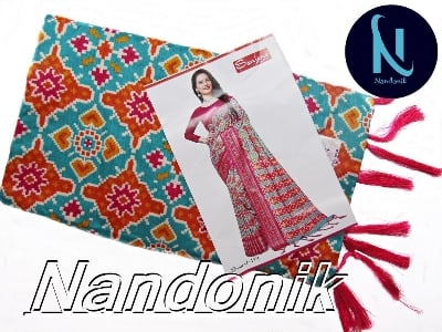 Picture of Indian Sanjana Designer Branded Premium Ikkat Soft Patola Silk Saree With Blouse Piece 