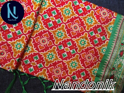 Picture of Indian Sanjana Designer Branded Premium Ikkat Soft Patola Silk Saree With Blouse Piece 