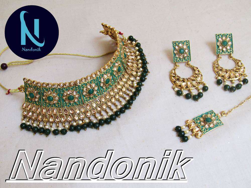 Picture of Elegant & Gorgeous Party/Bridal Meenakari Necklace,Earring and Tikli Set for Women / Women Jewwllery Set Multicolor