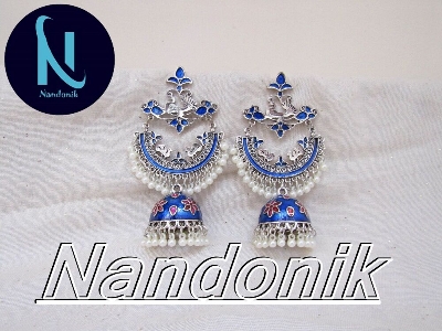 Picture of Elegant Oil painted Meenakari Chandbali Jhumka Earrings for Women 