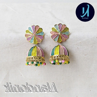 Picture of Mullticolour Mint Meenakari Jhumka Earrings for Women 