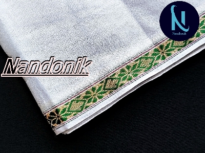 Picture of White Unstitched Dhoti Chikon Parer Sada Dhuti Multicolor