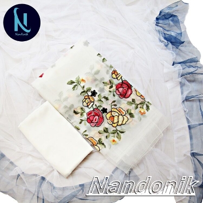 Picture of Exclusive Party Wear Unstitch Three Piece With Extra Sleevs and Inner Multicolor,Un-stitched
