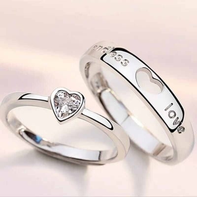 Picture of Stylish Couple Ring Set for Men & Women – Adjustable Promise Rings for Lovers - Silver
