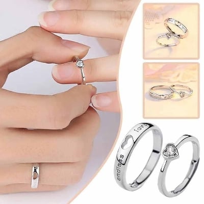 Picture of Stylish Couple Ring Set for Men & Women – Adjustable Promise Rings for Lovers - Silver