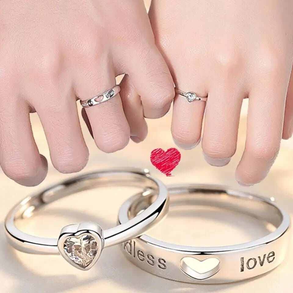 Picture of Stylish Couple Ring Set for Men & Women – Adjustable Promise Rings for Lovers - Silver