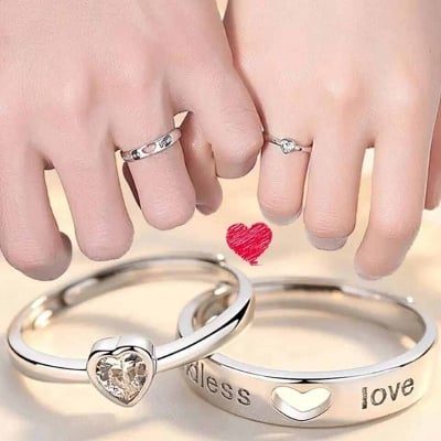 Picture of Stylish Couple Ring Set for Men & Women – Adjustable Promise Rings for Lovers - Silver