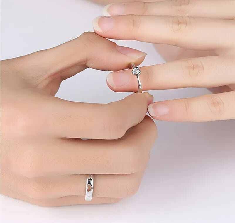 Picture of Stylish Couple Ring Set for Men & Women – Adjustable Promise Rings for Lovers - Silver