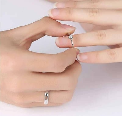 Picture of Stylish Couple Ring Set for Men & Women – Adjustable Promise Rings for Lovers - Silver