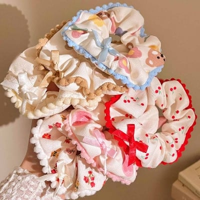 Picture of 4Pcs Sweet Cute Hair Scrunchies Fashion Simple Basic Elastic Hair Bands Ponytail Holder Elegance Scrunchie Hair Tie For Girl Women - Multicolor
