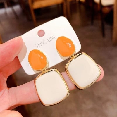Picture of New Design Trendy Colorful Elliptical Geometric Earrings for Women Fashion Earrings - Orange
