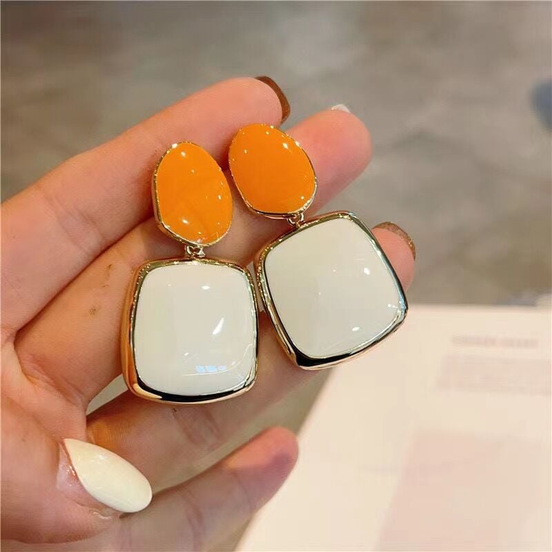 Picture of New Design Trendy Colorful Elliptical Geometric Earrings for Women Fashion Earrings - Orange