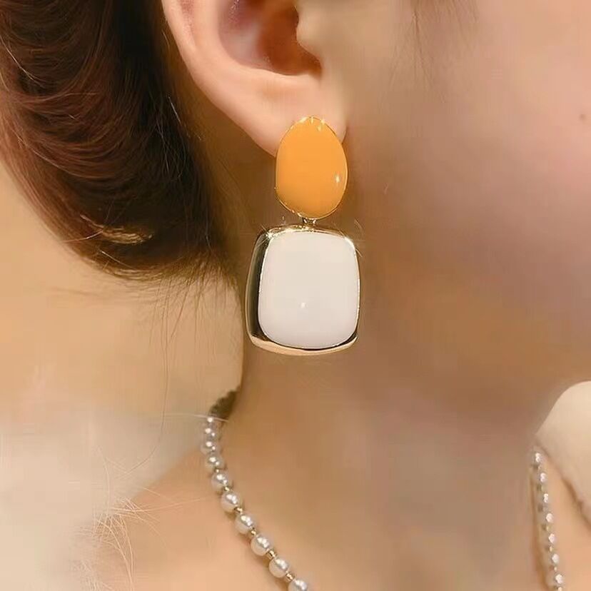 Picture of New Design Trendy Colorful Elliptical Geometric Earrings for Women Fashion Earrings - Orange