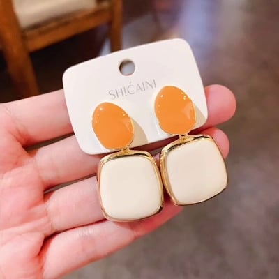 Picture of New Design Trendy Colorful Elliptical Geometric Earrings for Women Fashion Earrings - Orange