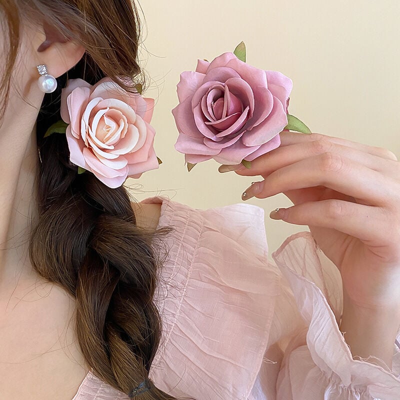 Picture of Double Side Rose Flower Hair Claw Handmade Fabric Flowers Grab Hair Clip Sweet Clip Hair Accessories - Multicolor