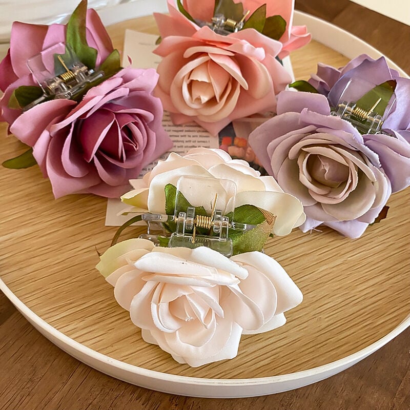 Picture of Double Side Rose Flower Hair Claw Handmade Fabric Flowers Grab Hair Clip Sweet Clip Hair Accessories - Multicolor