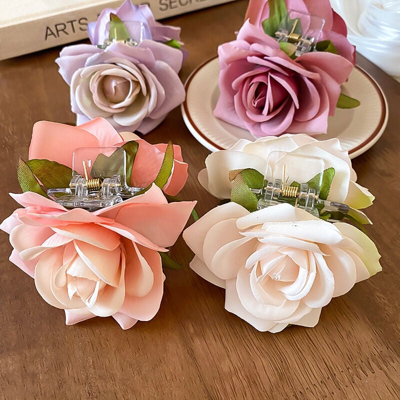 Picture of Double Side Rose Flower Hair Claw Handmade Fabric Flowers Grab Hair Clip Sweet Clip Hair Accessories - Multicolor