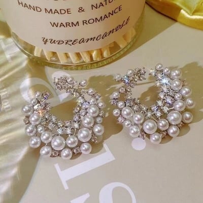 Picture of Moon Star Pearl Earrings for Women – Stylish & Elegant Jewelry - Cream