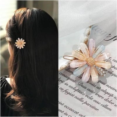 Picture of 4Pcs/Set Flower Heart Hair Clip Sets Heart Moon Rhinestone Pearl Hairpins For Women Girls Hair Accessories - Multicolor