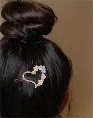 Picture of 4Pcs/Set Flower Heart Hair Clip Sets Heart Moon Rhinestone Pearl Hairpins For Women Girls Hair Accessories - Multicolor
