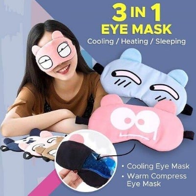 Picture of 3 in 1 Sleeping Eye Mask Soft Padded Sleep Travel Shade Cover with Cooling Gel Pad Travel Rest Eye Shade Cover Blindfold - Multicolor