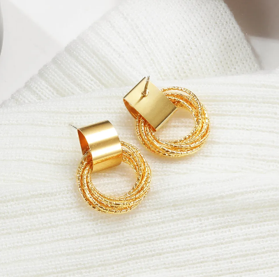 Picture of Retro Metal Gold Color Multiple Small Circle Stud Earrings for Women Korean Jewelry Fashion - Gold