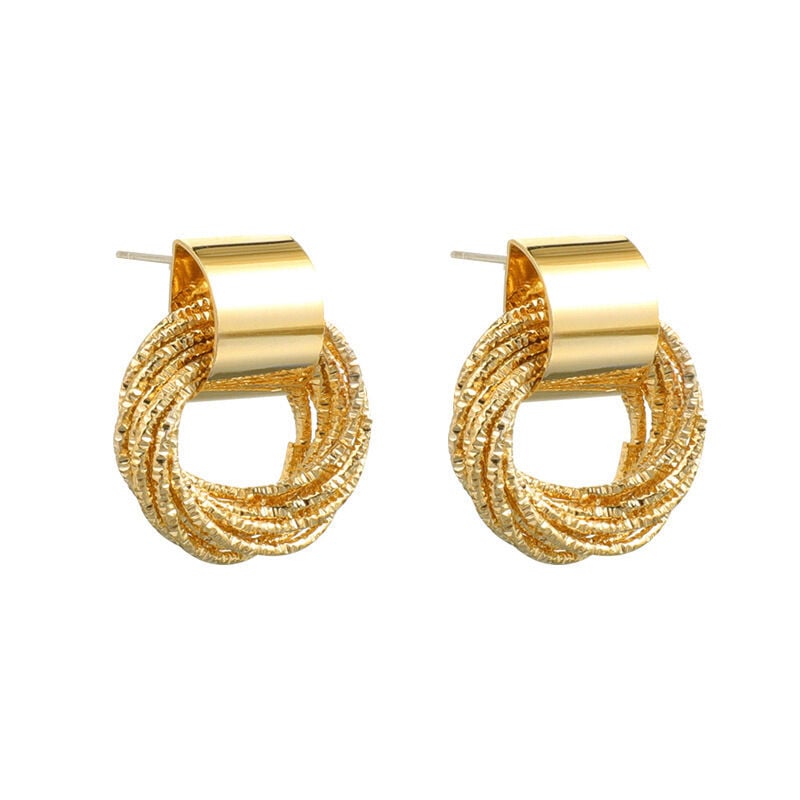 Picture of Retro Metal Gold Color Multiple Small Circle Stud Earrings for Women Korean Jewelry Fashion - Gold