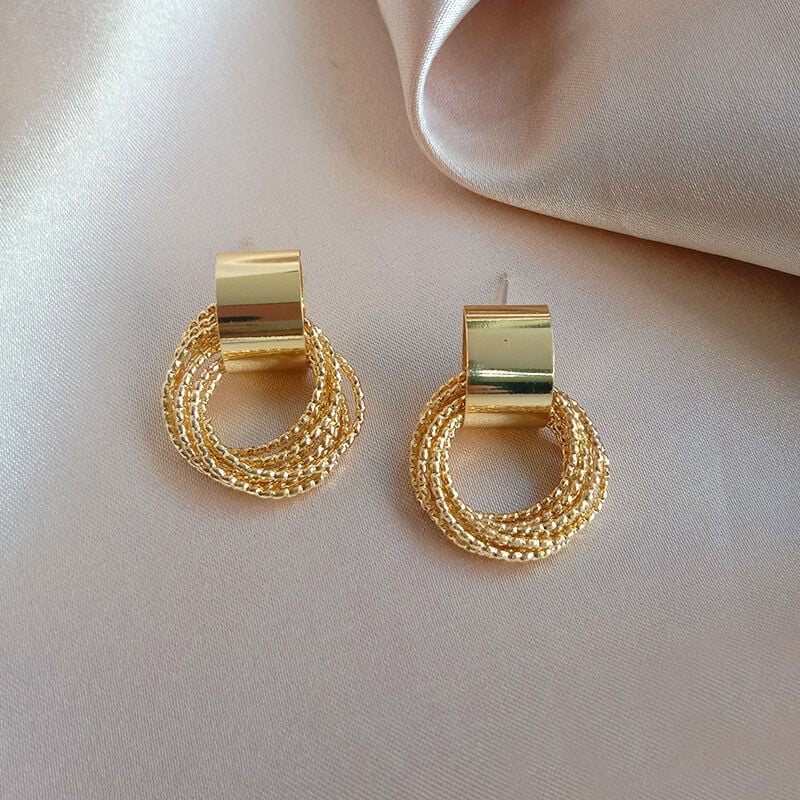 Picture of Retro Metal Gold Color Multiple Small Circle Stud Earrings for Women Korean Jewelry Fashion - Gold