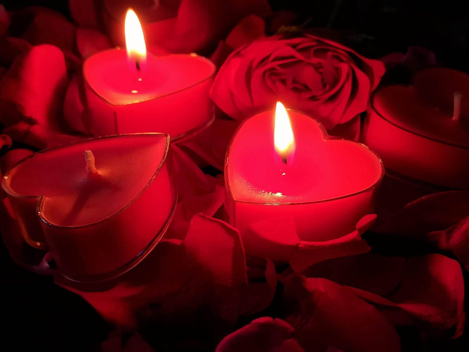 Picture of 50Pcs Heart Shaped Unscented Tealight Candles, Long Lasting, Smokeless & Dripless for Mood, Romantic Decor, Pool, Dinners - Red