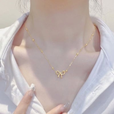 Picture of Metal Cute Cutout Bow Necklace for Women Hypoallergenic Lucky Jewelry Accessories Gifts - Gold