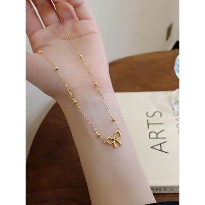 Picture of Metal Cute Cutout Bow Necklace for Women Hypoallergenic Lucky Jewelry Accessories Gifts - Gold