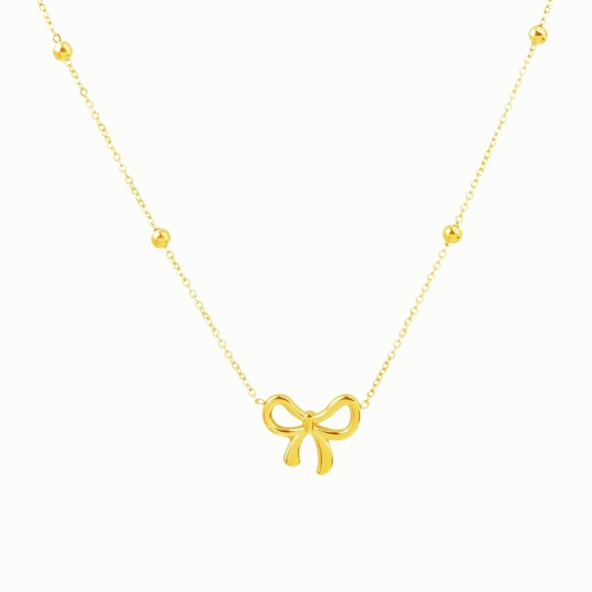 Picture of Metal Cute Cutout Bow Necklace for Women Hypoallergenic Lucky Jewelry Accessories Gifts - Gold