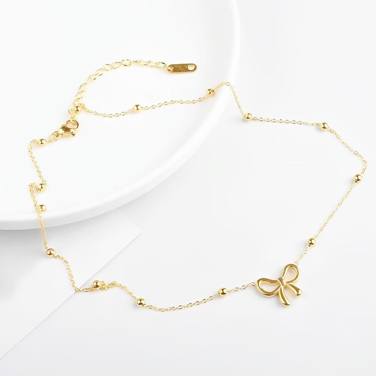 Picture of Metal Cute Cutout Bow Necklace for Women Hypoallergenic Lucky Jewelry Accessories Gifts - Gold