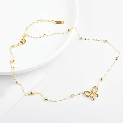 Picture of Metal Cute Cutout Bow Necklace for Women Hypoallergenic Lucky Jewelry Accessories Gifts - Gold