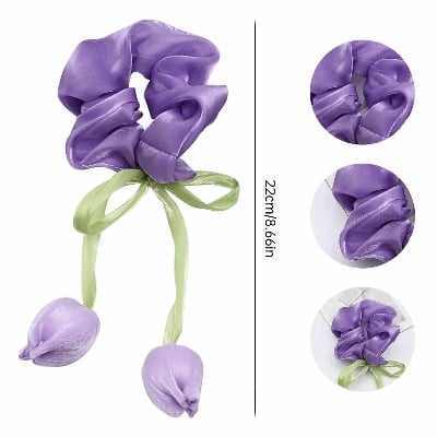 Picture of 3PCS Tulip Flower Scrunchies - Sweet Elastic Hair Rings for Women, Large-sized High-end Hair Ropes and Hair Accessories - Multicolor