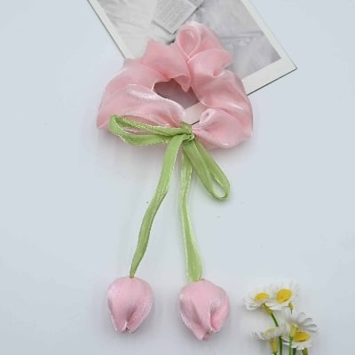 Picture of 3PCS Tulip Flower Scrunchies - Sweet Elastic Hair Rings for Women, Large-sized High-end Hair Ropes and Hair Accessories - Multicolor