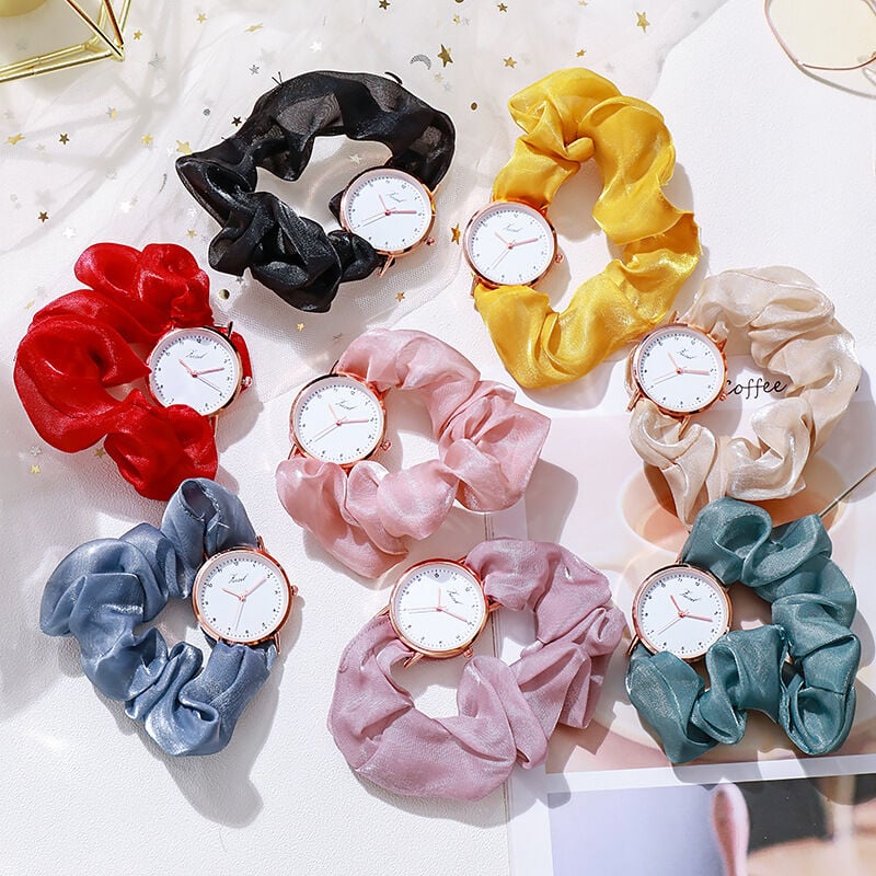 Picture of Fashion Creative Cloth Strap Watch Women Elegant Ribbon Digital Watch Personality Casual Quartz Bracelet Watch - Gold