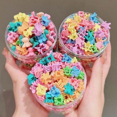 Picture of 1 Box Cute Mini Hair Claw Clips for Girls – Candy Color Flower & Star Hairpins Box Set | Korean Hair Accessories - Multicolor