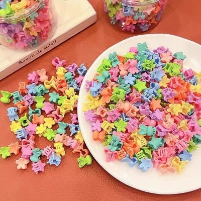 Picture of 1 Box Cute Mini Hair Claw Clips for Girls – Candy Color Flower & Star Hairpins Box Set | Korean Hair Accessories - Multicolor