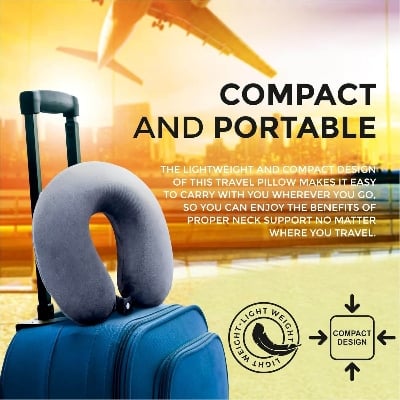 Picture of Comfortable Travel Neck Pillow | Soft Fabric | Neck Support | Round Shape | Soft Velvet Cover | Men & Women - Black