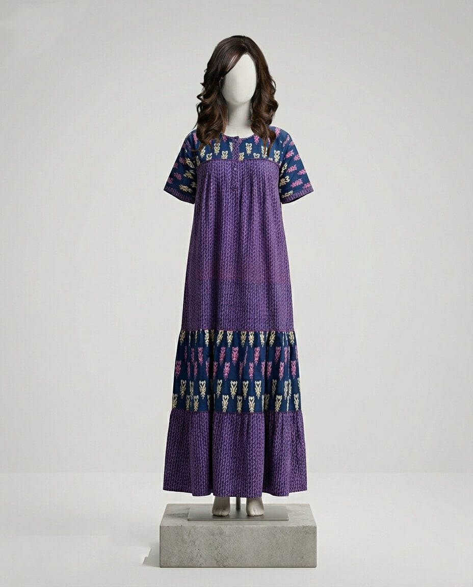 Picture of Aarong Stylish Cotton Maxi Dress for Women – Breathable Soft Fabric | Comfortable Home & Casual Wear - Multicolor