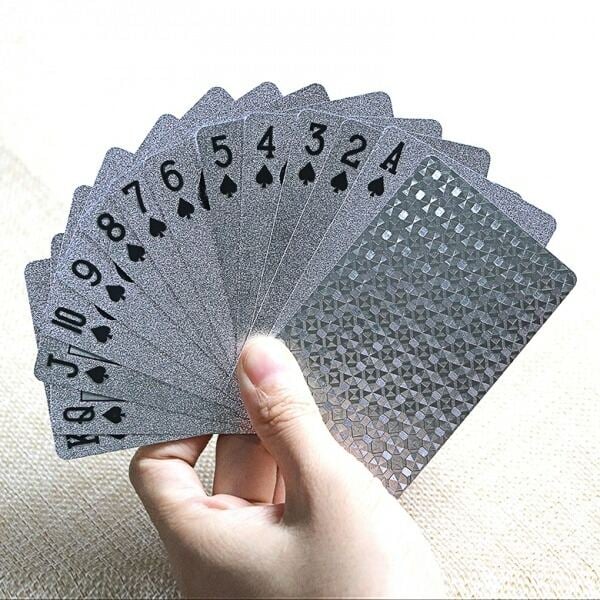 Picture of Luxury Silver Foil Waterproof Playing Cards – Premium Plastic Poker Deck for Card Games, Party Entertainment, Magic Tricks, Gift Collection & Family Fun Silver