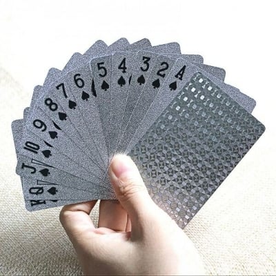 Picture of Luxury Silver Foil Waterproof Playing Cards – Premium Plastic Poker Deck for Card Games, Party Entertainment, Magic Tricks, Gift Collection & Family Fun Silver