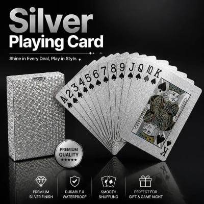 Picture of Luxury Silver Foil Waterproof Playing Cards – Premium Plastic Poker Deck for Card Games, Party Entertainment, Magic Tricks, Gift Collection & Family Fun Silver