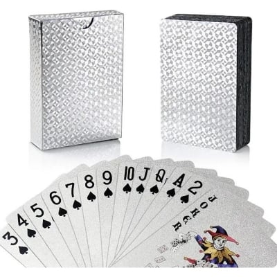 Picture of Luxury Silver Foil Waterproof Playing Cards – Premium Plastic Poker Deck for Card Games, Party Entertainment, Magic Tricks, Gift Collection & Family Fun Silver
