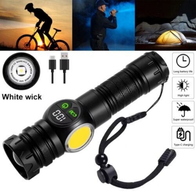 Picture of High Power LED Flashlight GearUP K60 10W COB + LED Torch – Rechargeable Waterproof Zoomable Torch Light with Magnetic Base & 7700mAh Battery for Camping, Outdoor & Emergency Use Black