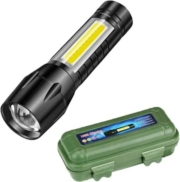 Picture of Rechargeable LED Flashlight Torch USB Portable | Mini 3 Modes Camping Light | High Brightness Torch for Outdoor, Emergency, Hiking & Night Use Black