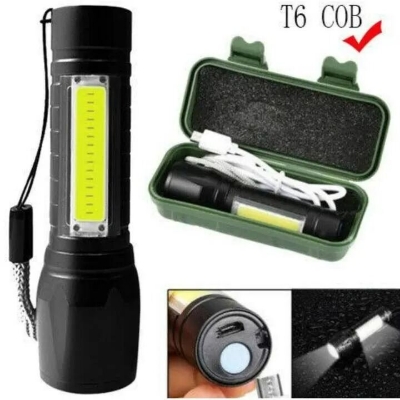 Picture of Rechargeable LED Flashlight Torch USB Portable | Mini 3 Modes Camping Light | High Brightness Torch for Outdoor, Emergency, Hiking & Night Use Black