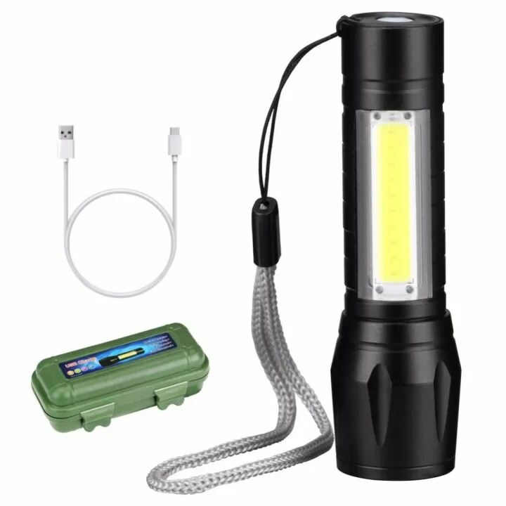 Picture of Rechargeable LED Flashlight Torch USB Portable | Mini 3 Modes Camping Light | High Brightness Torch for Outdoor, Emergency, Hiking & Night Use Black